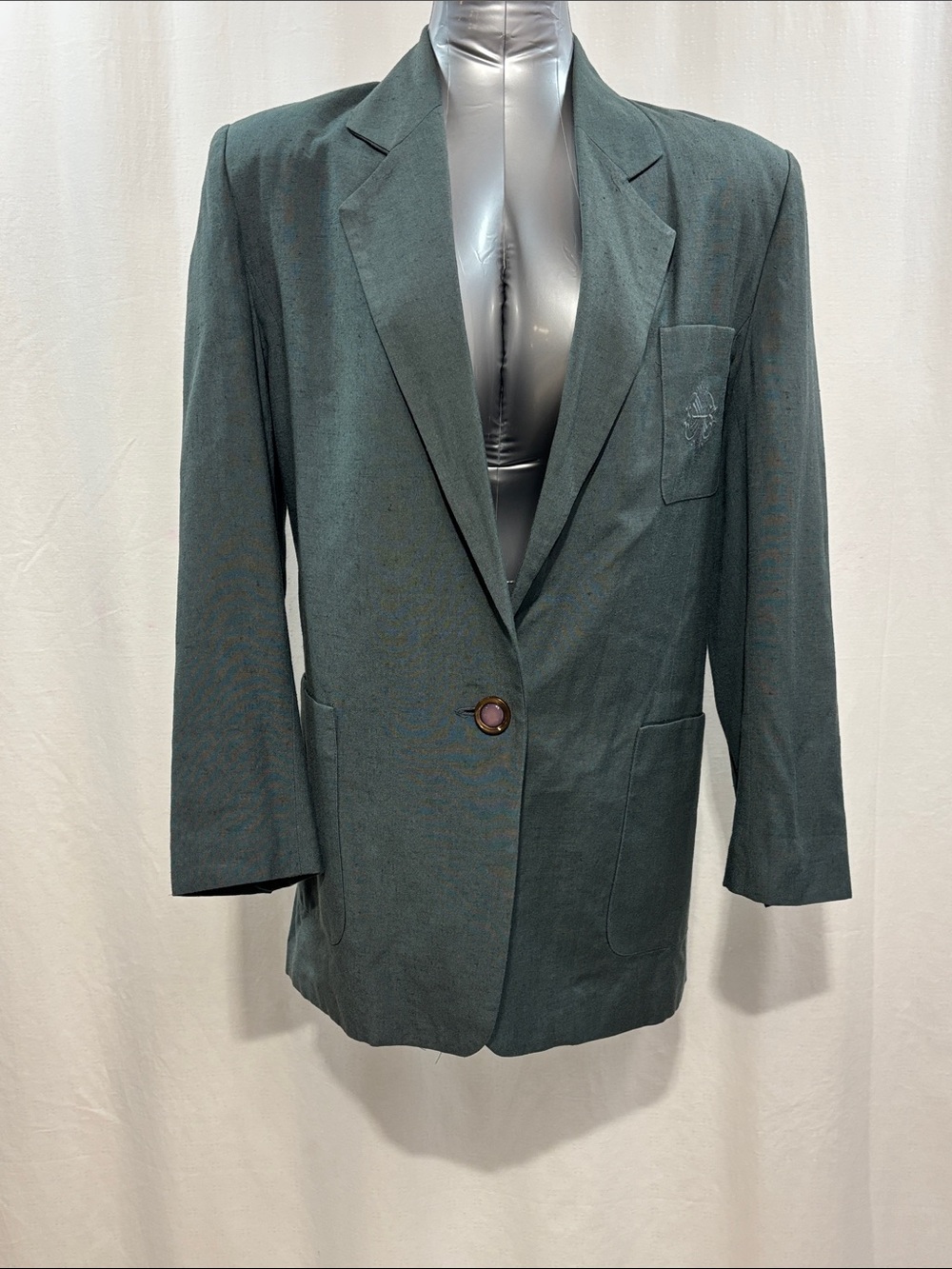 Vintage Linen Blend Oversized Green Single-Button Blazer Jacket trendy chic work